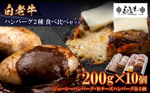 【12月20日決済確定分まで年内発送】白老牛 2種 食べ比べ ハンバーグ セット 合計10個 モッツァレラ ベーコン 網脂 特製ソース 手造り BY083