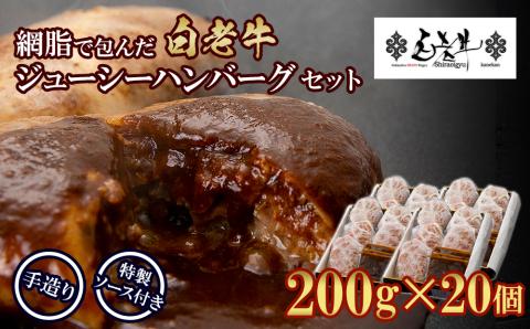 【12月20日決済確定分まで年内発送】白老牛 ジューシー ハンバーグ セット 20個 網脂 特製ソース 手造り 手ごね BY082
