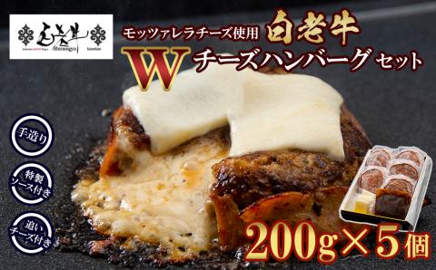 【12月20日決済確定分まで年内発送】白老牛 Ｗチーズ ハンバーグ セット 5個 モッツァレラ 特製ソース ベーコン 手造り BY077