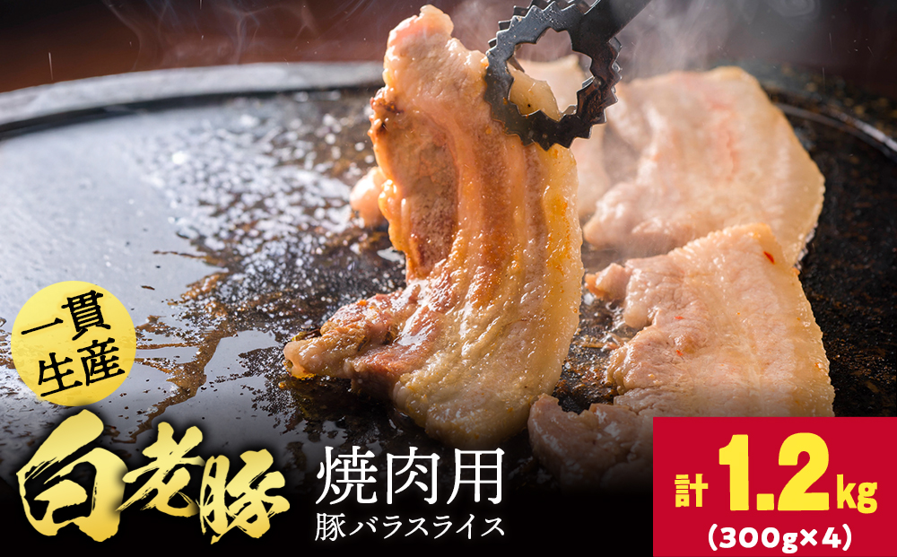 北海道産 白老豚 豚バラ焼き肉用スライス 合計1.2kg（300g×4） BV097