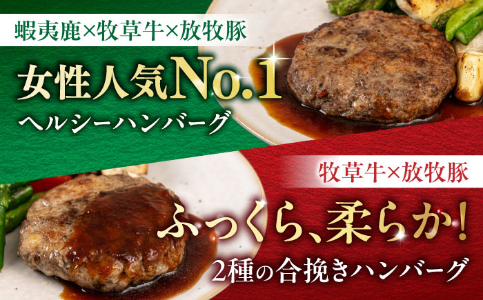 【全6回定期便】ハンバーグ 食べ比べ 10個セット（蝦夷鹿/牧草牛/放牧豚）《厚真町》【GOODGOOD株式会社】 ハンバーグ 鹿肉 牛肉 豚肉 セット 食べ比べ 小分け 冷凍配送 北海道 [AXBP048]