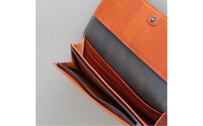 tanikoオリジナル バイカラー長財布(紺×赤茶）《厚真町》【Taniko leather】 [AXAP014] レザー クラフト 革 雑貨 財布 長財布 作家物