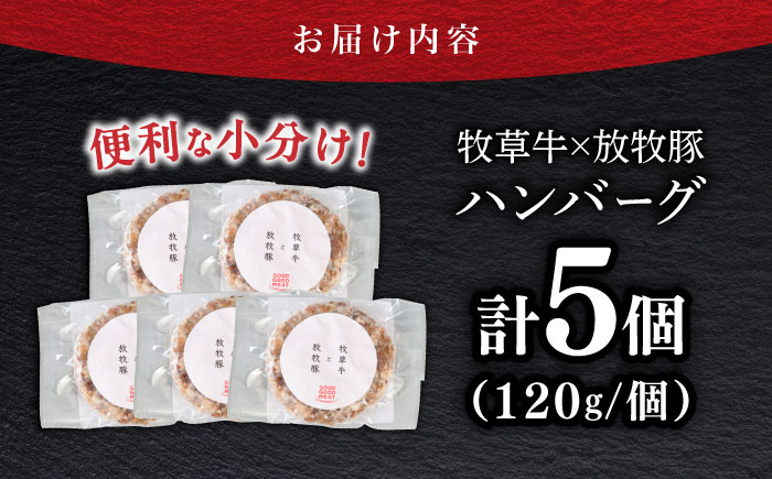 【牧草牛×放牧豚】ハンバーグ 5個 《厚真町》【GOODGOOD株式会社】冷凍 牛肉 豚肉 小分け 北海道 [AXBP006]