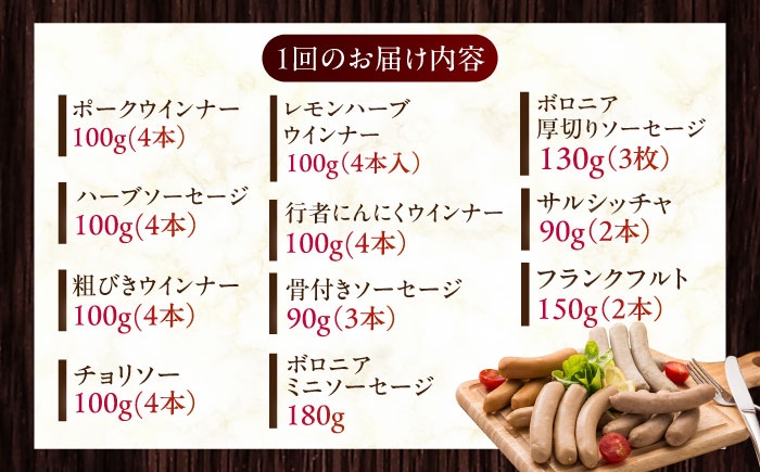 【全2回定期便】【結着剤・発色剤・保存料不使用】 放牧豚 ソーセージ11種 ボリュームセット 【ファーマーズファクトリー株式会社】 ウィンナー チョリソー 粗挽き 冷凍配送 セット 詰め合わせ 北海道 [AXBA026]