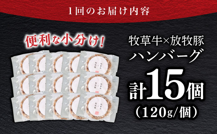 【全3回定期便】【牧草牛×放牧豚】ハンバーグ 15個 《厚真町》【GOODGOOD株式会社】 ハンバーグ 牛肉 豚肉 小分け 冷凍配送 北海道 [AXBP043]