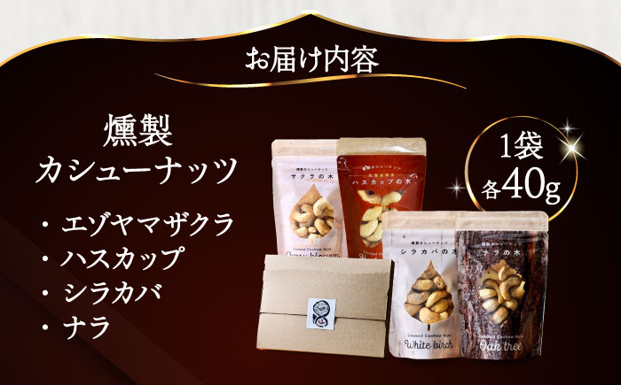 燻製カシューナッツ4種セット 各40g《厚真町》【燻製工房Thmey】 スモーク 無塩 おつまみ おやつ 食べ比べ プレゼント 手土産 北海道 [AXBX001]