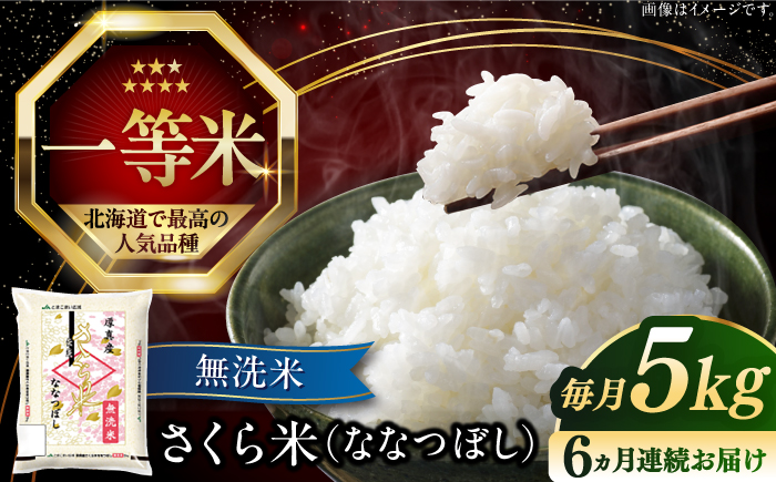 【全6回定期便】【無洗米】【新米 令和7年産】さくら米（ななつぼし）5kg《厚真町》【とまこまい広域農業協同組合】 米 定期便 6ヵ月 半年 毎月 お米 無洗米 白米 ななつぼし 北海道 定期便[AXAB009]