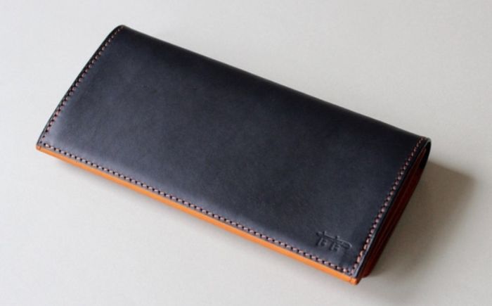 tanikoオリジナル バイカラー長財布(紺×赤茶）《厚真町》【Taniko leather】 [AXAP014] レザー クラフト 革 雑貨 財布 長財布 作家物