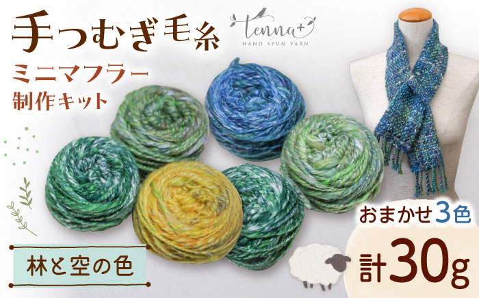 手つむぎ毛糸 ミニマフラー 製作キット 林と空の色セット《厚真町》【tenna+】 手つむぎ 手紡ぎ 手紡ぎ毛糸 毛糸 ウール 羊毛 手芸 手づくり ハンドメイド 北海道 [AXAY002]