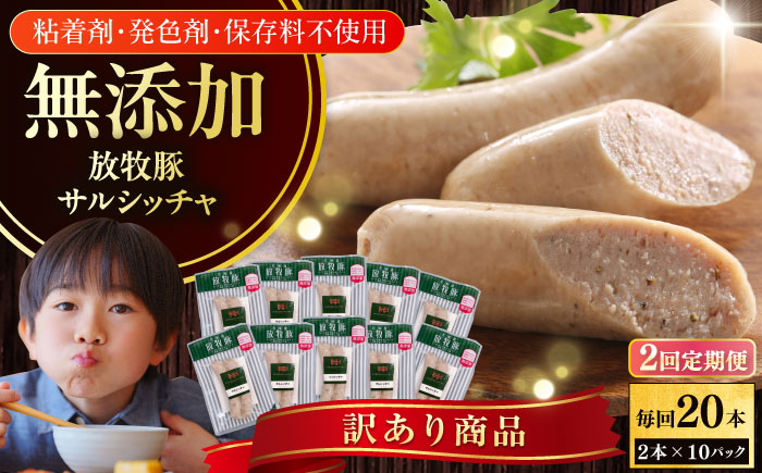 【全2回定期便】【訳あり】【結着剤・発色剤・保存料不使用】 放牧豚 サルシッチャ 2本x10セット（90g/パック） 【ファーマーズファクトリー株式会社】 訳あり ウインナー ソーセージ 冷凍配送 セット 詰め合わせ 北海道 [AXBA074]