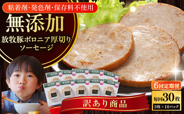 【全6回定期便】【訳あり】【結着剤・発色剤・保存料不使用】 放牧豚 ボロニア厚切りスライスソーセージ 3枚x10セット（130g/パック） 【ファーマーズファクトリー株式会社】 訳あり ウインナー 冷凍配送 セット 詰合せ 北海道 [AXBA080]