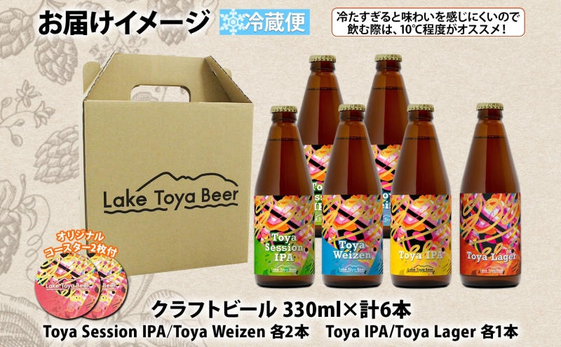 北海道 洞爺湖 発 クラフトビール 4種 飲み比べ 計6本 セッションアイピーエー ヴァイツェン 各2本 IPA ラガー 各1本 330ml  コースター2枚付 酒 ビール 発泡酒 家飲み 宅飲み BBQ
