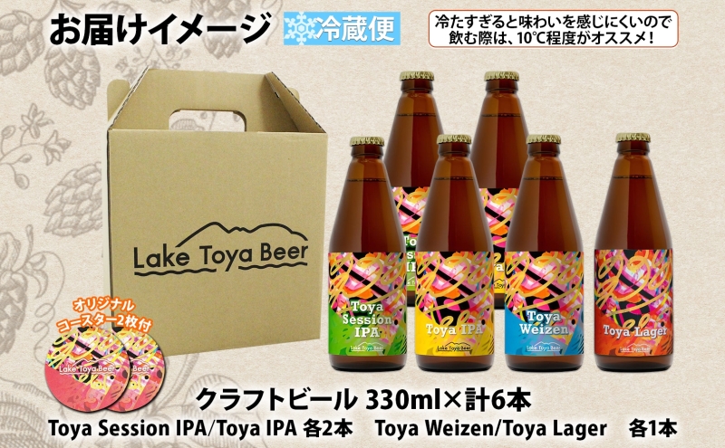 北海道 洞爺湖 発 クラフトビール 4種 飲み比べ 計6本 セッションアイピーエー IPA 各2本 ヴァイツェン ラガー 各1本 330ml コースター2枚付 酒 ビール 発泡酒 家飲み 宅飲み BBQ