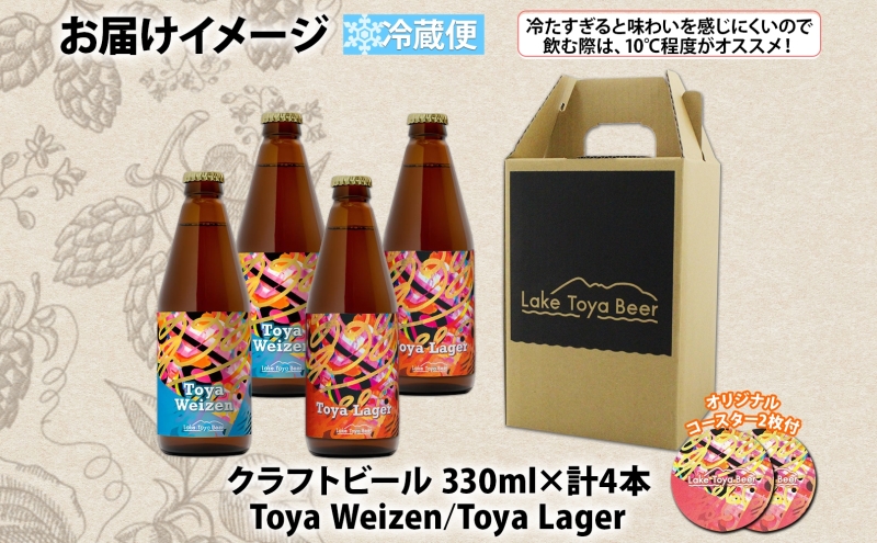 北海道 洞爺湖 発 クラフトビール 2種 飲み比べ 計4本 ヴァイツェン ラガー 330ml 各2本 コースター2枚付 酒 ビール 発泡酒 家飲み 宅飲み 晩酌 BBQ  楽しい 癒し