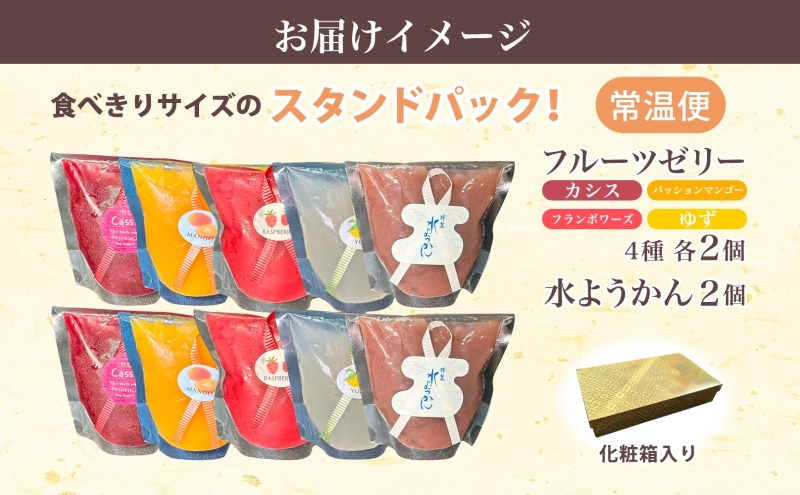 フルーツゼリー 4種 水ようかん 各2個 化粧箱入り 7月初旬よりお届け ようかん フルーツ ゼリー 和菓子 菓子 羊羹 おやつ お中元 お供え 贈答 お取り寄せ 送料無料 常温 一心堂 先行予約 北海道 洞爺湖町