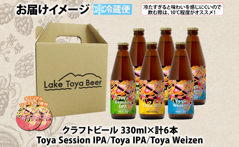 北海道 洞爺湖 発 クラフトビール 3種 飲み比べ 計6本 セッションアイピーエー IPA ヴァイツェン 330ml 各2本 コースター2枚付 ビール 酒 発泡酒 ホップ アルコール 低アルコール 家飲み