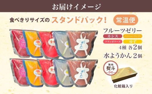 無地熨斗 フルーツゼリー 4種 水ようかん 各2個 化粧箱入り 7月初旬よりお届け ようかん フルーツ ゼリー 和菓子 菓子 羊羹 おやつ お中元 お供え  一心堂 北海道 洞爺湖町 熨斗 のし 名入れ不可