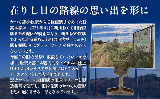 日高本線廃線レール 厚さ３ｃｍ ②（フォトスタンド）（数量限定） MKWG032 高さ１４ｃｍ×幅１３ｃｍ×厚さ３ｃｍ