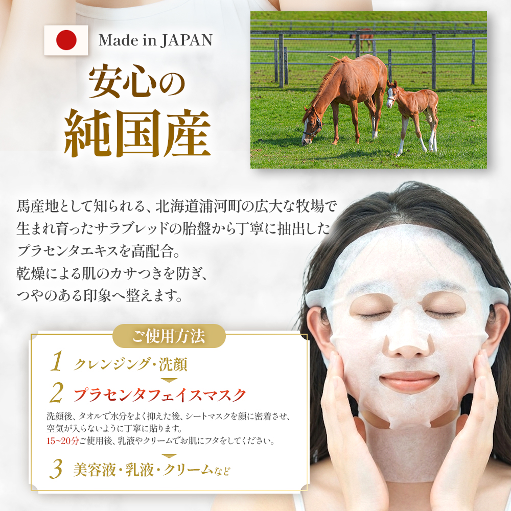 北海道浦河町産サラブレッド「Le Belle Jumentプラセンタフェイスマスク ネック付」1枚入[61-1659]