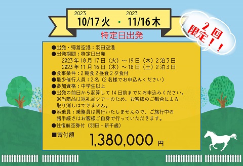 【ANA限定】馬・馬・馬尽くしの2泊3日『うま旅』ツアー(航空券付)[41-1319]
