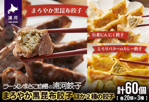 まろやか黒昆布餃子ほか2種の餃子(行者にんにく・カレー)20個入×各1袋[04-085]