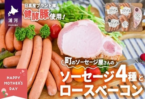 【母の日対応】町のソーセージ屋さんの「ソーセージ4種とベーコン(計660g)」セット[09-1253]
