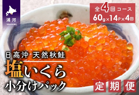 【時鮭スモークサーモン付】北海道日高産 塩いくら小分けパック(60g×14)【全4回定期便】[15-850]