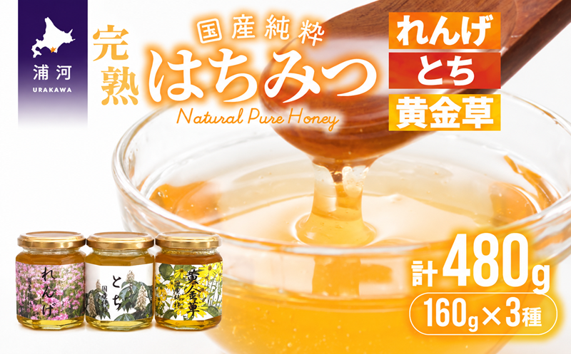 国産純粋完熟はちみつ小瓶セット(れんげ・とち・黄金草)[16-1052]