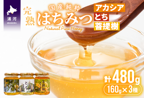 国産純粋完熟はちみつ小瓶セット(アカシア・とち・菩提樹)[16-1001]