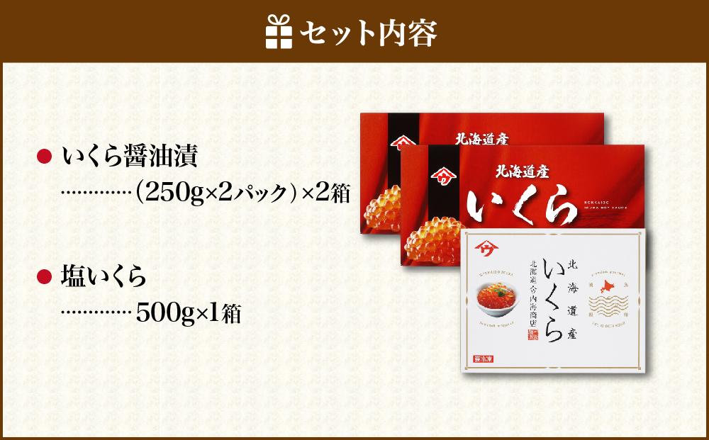 【新物】令和7年産　いくら醤油漬と塩いくら　合計1.5kg　｜北海道　様似町　いくら　イクラ　塩イクラ　塩　醤油イクラ　醤油　1.5kg　1.5キロ　お取り寄せ　おつまみ　グルメ　小分け