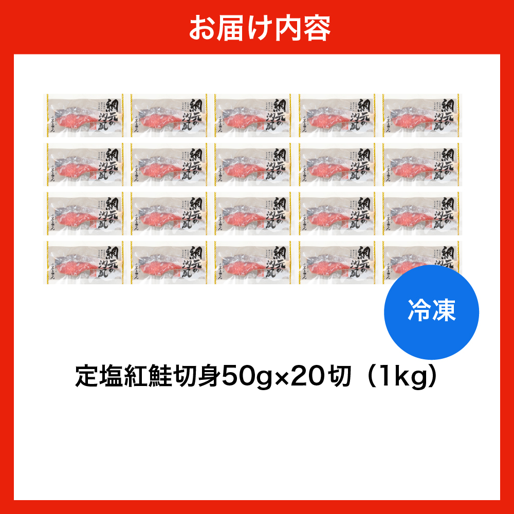 えりも【マルデン特製】定塩紅鮭切身50g×20切(1kg)【er002-080】