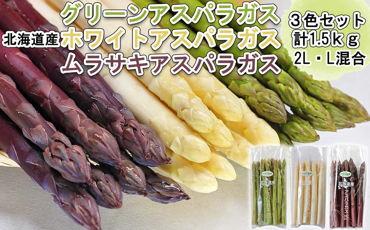 北海道産 アスパラ 計 1.5kg グリーン ホワイト ムラサキ セ