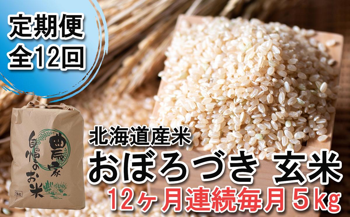 ＜ 定期便 12回 ＞ 北海道産 希少米 おぼろづき 玄米 5kg 毎月
