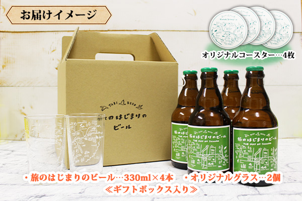 北海道 旅のはじまりのビール 330ml×4本 グラス2個セット ギフトボックス入り コースター4枚付き ビール クラフトビール 地ビール 酒 お酒 麦酒 beer HOTEL NUPKA プレゼント 手土産 贈り物 ギフト gift お取り寄せ 送料無料 十勝 士幌町【L07】