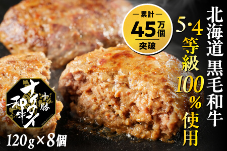 和牛 5・4等級 十勝ナイタイ和牛 100%ハンバーグ[120g×8個] 本物志向の冷凍牛肉ハンバーグ 北海道産 オレイン酸55%以上含有の十勝産の黒毛和牛使用ハンバーグ