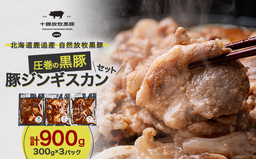 北海道鹿追産 自然放牧 圧巻の黒豚 豚ジンギスカンのセット 900g (300g×3パック)【配送不可地域：離島】