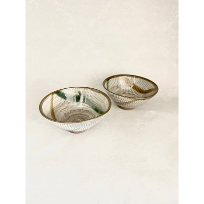 鹿追焼　飛びカンナ飯茶碗セット