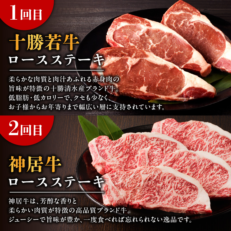 【2回定期便】十勝若牛・神居牛のステーキ食べ比べ定期便_S999-0016