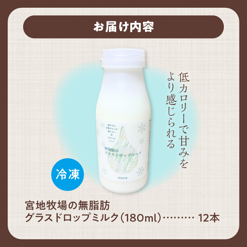 【数量限定】宮地牧場のグラスドロップ無脂肪ミルク 180ml×12本_S018-0014