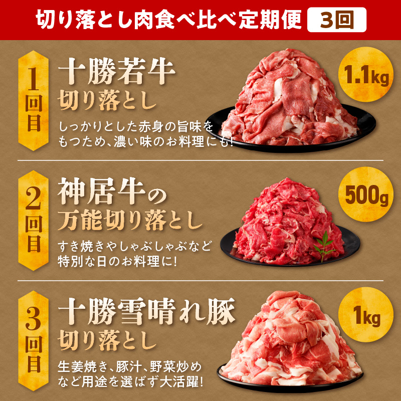 【3回定期便】お料理に大活躍！切り落とし肉食べ比べ定期便_S999-0015