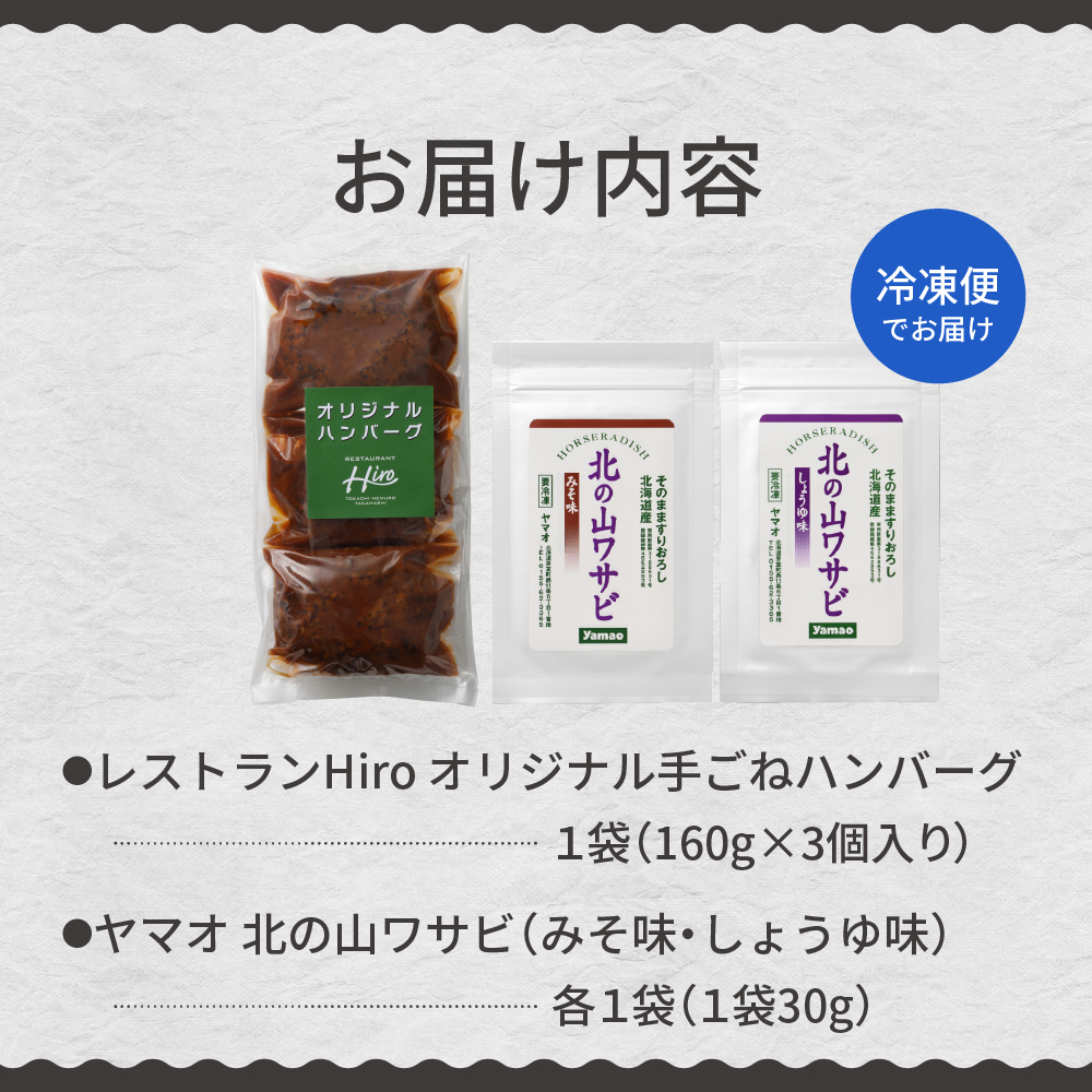 北海道十勝芽室町 湯煎で簡単！ 手ごねハンバーグと北の山ワサビ　me026-043c