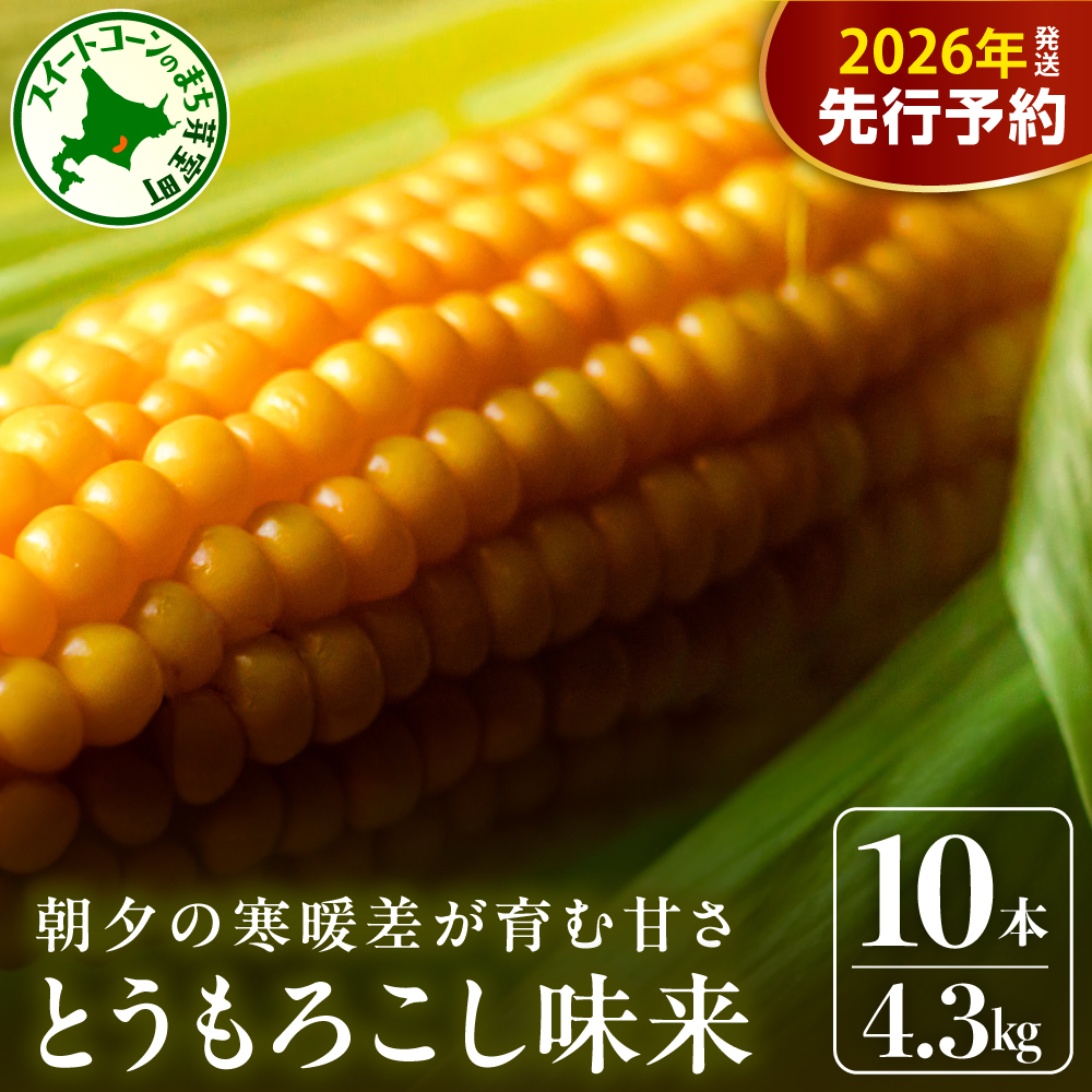 【先行受付】【2026年7月下旬～8月上旬頃配送】北海道十勝 芽室町産 朝獲れ とうもろこし 味来10本　me035-004c-26
／北海道産 朝獲れ スイートコーン ハニーバンダム みらい とうきび 生 野菜 黄色 産地直送 送料無料 期間限定 数量限定 贈答