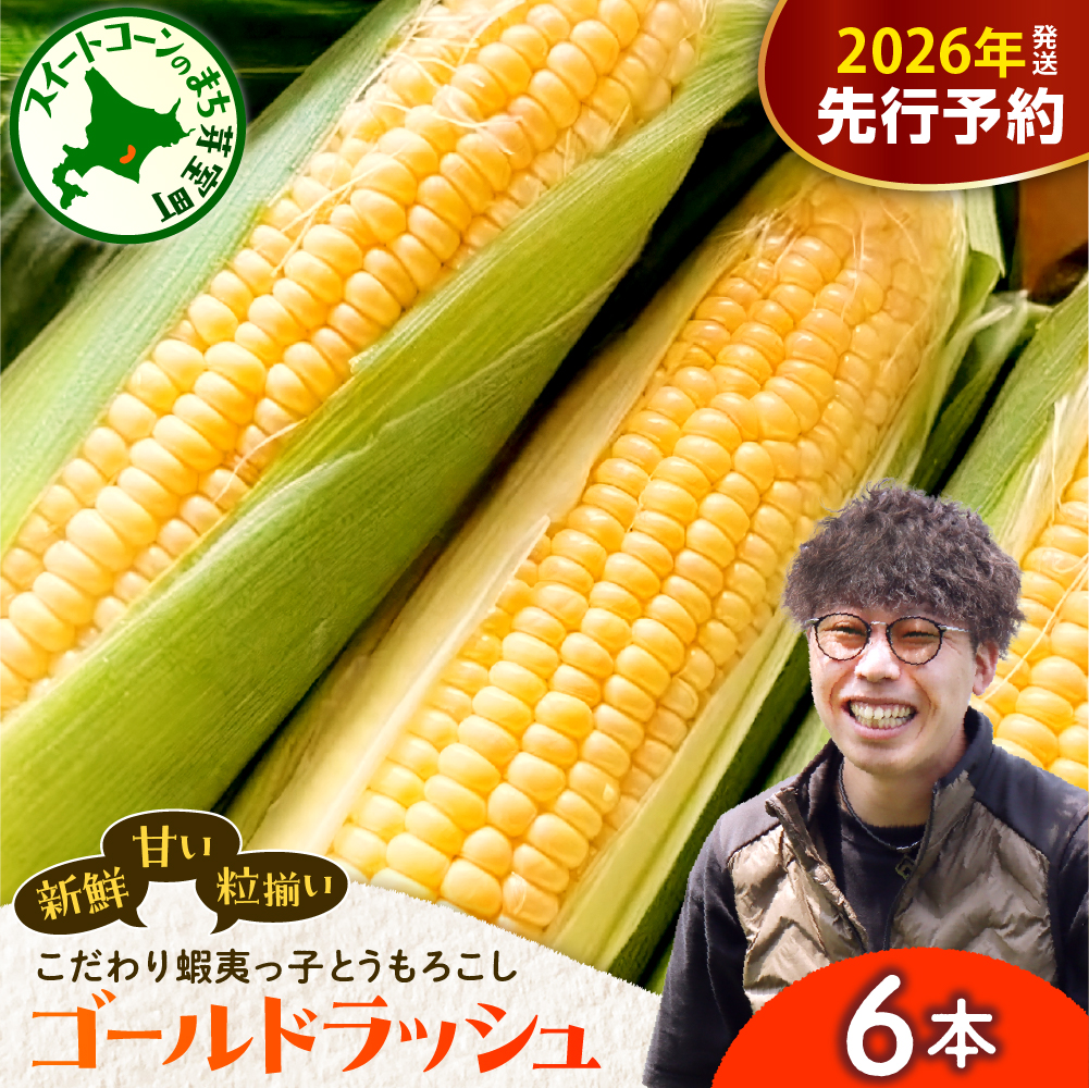 【先行受付】【2026年7月25日～8月15日頃発送予定】朝採りをお届け！ 北海道十勝芽室町　蝦夷っ子とうもろこし ゴールドラッシュ 6本 me076-008c-26