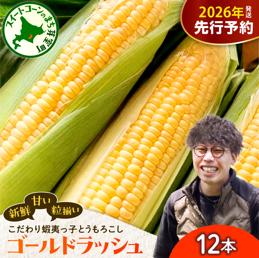 【先行受付】【2026年7月25日～8月15日頃発送予定】朝採りをお届け！ 北海道十勝芽室町　蝦夷っ子とうもろこし ゴールドラッシュ 12本 me076-009c-26