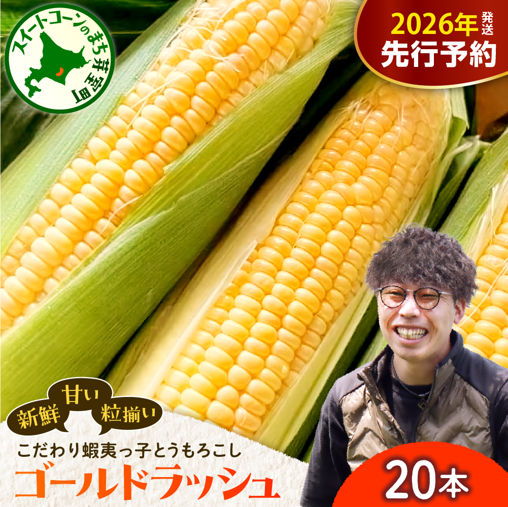 【先行受付】【2026年7月25日～8月15日頃発送予定】朝採りをお届け！ 北海道十勝芽室町　蝦夷っ子とうもろこし ゴールドラッシュ 20本 me076-010c-26