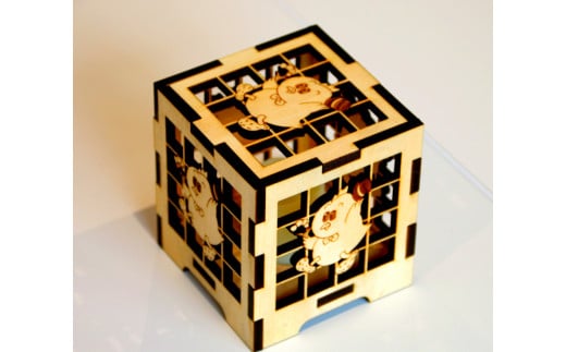 木製キューブ型 LEDランタン ☆ 村のマスコット「ピータン」入り☆[AG1-1B]