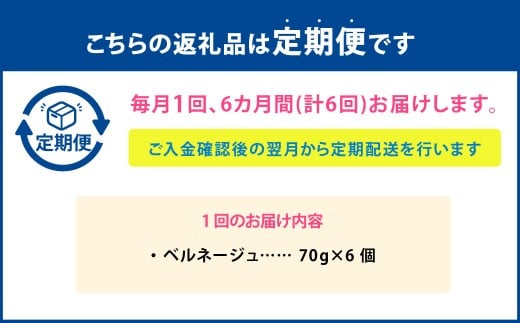 【6ヶ月定期便】 ベルネージュ 70g×6個セット 定期便6回 計36個 チーズ 白カビチーズ 生クリーム入り 白カビ 生乳 濃厚 おつまみ お酒のお供 おやつ 料理 乳製品 加工食品 [027-0116]