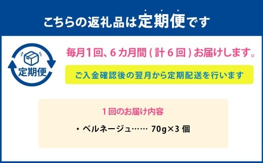 【6ヶ月定期便】 ベルネージュ 70g×3個セット 定期便6回 計18個 チーズ 白カビチーズ 生クリーム入り 白カビ 生乳 濃厚 おつまみ お酒のお供 おやつ 料理 乳製品 加工食品 [027-0114]