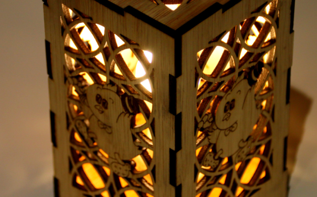 木製行燈型 LEDランタン ☆ 村のマスコット「ピータン」入り☆[AG1-2B]