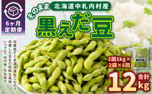 【6ヶ月定期便】そのまま黒えだ豆 約1000g×2袋 計約12kg 枝豆 黒えだ豆 黒枝豆 えだ豆 えだまめ エダマメ おつまみ おやつ 定期便 6回 国産 冷凍 [018-0076]